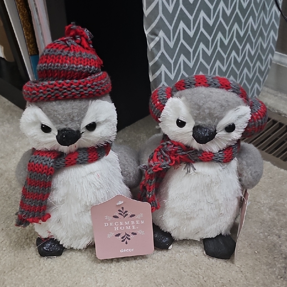 Gray and Red Holiday Penguin Decor